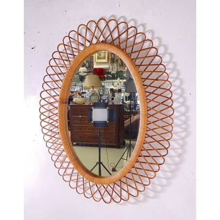 SPECCHIO OVALE VIMINI 1970 Franco Albini SPECCHIERA RATTAN ITALIA MIRROR DESIGN