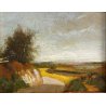 PICCOLO QUADRO DIPINTO OLIO VEDUTA PAESAGGIO STRADA PIANURA POST-IMPRESSIONISMO