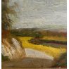 PICCOLO QUADRO DIPINTO OLIO VEDUTA PAESAGGIO STRADA PIANURA POST-IMPRESSIONISMO