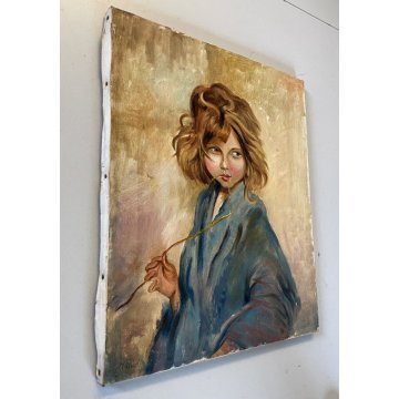 DIPINTO OLIO TELA VOLTO RITRATTO FANCIULLA RAGAZZA FIGURA BIMBA FIRMATO "Mariot"