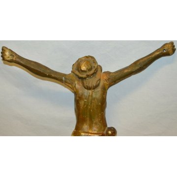 ANTICO Cristo Crocifisso LEGNO Oro Scultura 1600 statua religiosa JESUS Inri Old
