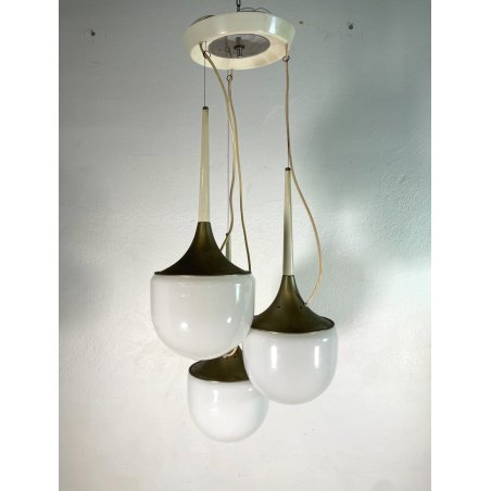LAMPADARIO A SOSPENSIONE DESIGN ESPERIA 3 LUCI VETRO METALLO ANNI 70 LAMP GLAS