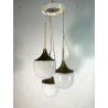 LAMPADARIO A SOSPENSIONE DESIGN ESPERIA 3 LUCI VETRO METALLO ANNI 70 LAMP GLAS