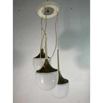 LAMPADARIO A SOSPENSIONE DESIGN ESPERIA 3 LUCI VETRO METALLO ANNI 70 LAMP GLAS