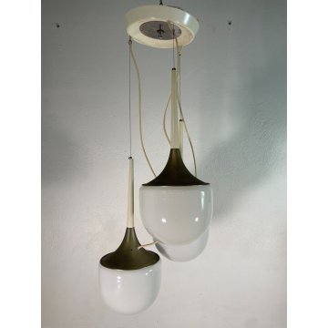 LAMPADARIO A SOSPENSIONE DESIGN ESPERIA 3 LUCI VETRO METALLO ANNI 70 LAMP GLAS