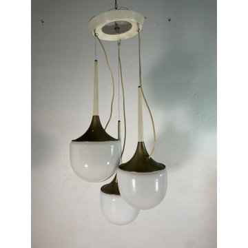 LAMPADARIO A SOSPENSIONE DESIGN ESPERIA 3 LUCI VETRO METALLO ANNI 70 LAMP GLAS