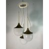LAMPADARIO A SOSPENSIONE DESIGN ESPERIA 3 LUCI VETRO METALLO ANNI 70 LAMP GLAS