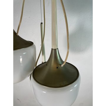 LAMPADARIO A SOSPENSIONE DESIGN ESPERIA 3 LUCI VETRO METALLO ANNI 70 LAMP GLAS