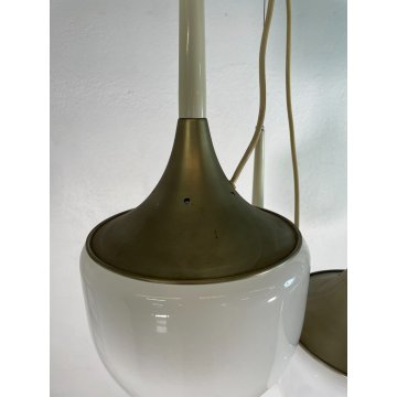 LAMPADARIO A SOSPENSIONE DESIGN ESPERIA 3 LUCI VETRO METALLO ANNI 70 LAMP GLAS