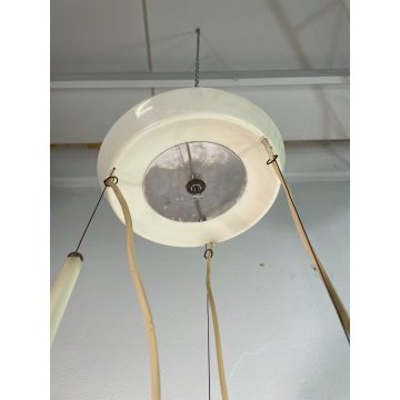 LAMPADARIO A SOSPENSIONE DESIGN ESPERIA 3 LUCI VETRO METALLO ANNI 70 LAMP GLAS