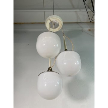 LAMPADARIO A SOSPENSIONE DESIGN ESPERIA 3 LUCI VETRO METALLO ANNI 70 LAMP GLAS