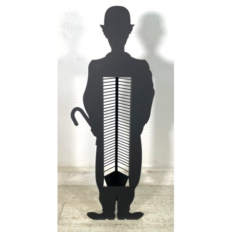 SCULTURA DESIGN CHARLIE CHAPLIN PORTA CD FERRO SATINATO H 102 CM STUDIO SALOTTO
