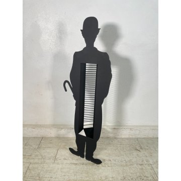 SCULTURA DESIGN CHARLIE CHAPLIN PORTA CD FERRO SATINATO H 102 CM STUDIO SALOTTO