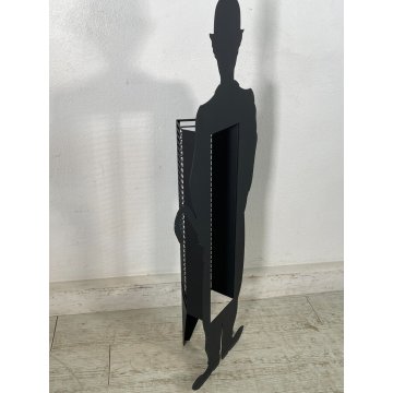 SCULTURA DESIGN CHARLIE CHAPLIN PORTA CD FERRO SATINATO H 102 CM STUDIO SALOTTO