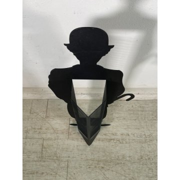 SCULTURA DESIGN CHARLIE CHAPLIN PORTA CD FERRO SATINATO H 102 CM STUDIO SALOTTO