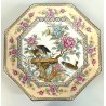 PIATTO VINTAGE OTTAGONALE CERAMICA ORNAMENTALE DECORO Anatre Peonie Tozan JAPAN