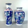 COPPIA VASO VINTAGE PORCELLANA BIANCA DECORO FLOREALE ORIENTALE BLUE & PINK '900