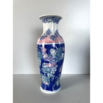 COPPIA VASO VINTAGE PORCELLANA BIANCA DECORO FLOREALE ORIENTALE BLUE & PINK '900