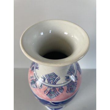 COPPIA VASO VINTAGE PORCELLANA BIANCA DECORO FLOREALE ORIENTALE BLUE & PINK '900