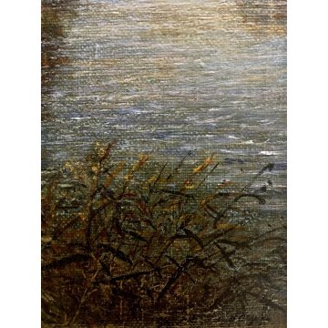 ANTICO QUADRO DIPINTO OLIO PAESAGGIO BOSCHIVO LAGO STAGNO RUSCELLO '900