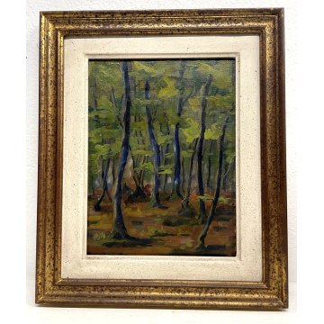 ANTICO QUADRO DIPINTO OLIO PAESAGGIO BOSCHIVO SOTTOBOSCO ESPRESSIONISMO  '900