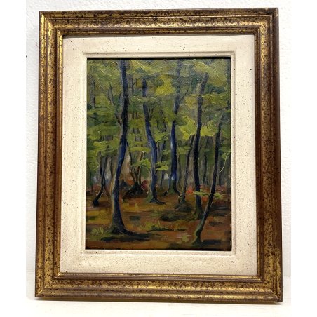 ANTICO QUADRO DIPINTO OLIO PAESAGGIO BOSCHIVO SOTTOBOSCO ESPRESSIONISMO  '900