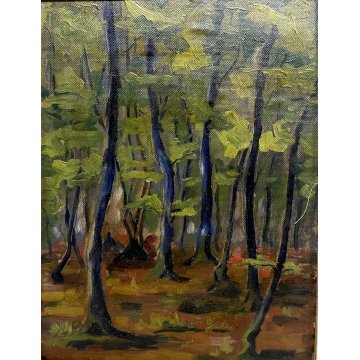 ANTICO QUADRO DIPINTO OLIO PAESAGGIO BOSCHIVO SOTTOBOSCO ESPRESSIONISMO  '900