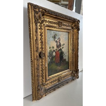 PICCOLO QUADRO DIPINTO OLIO Angelo Inganni GENERE CONTADINA ALLA VENDEMMIA 1860