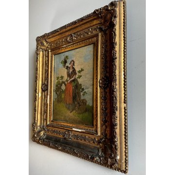 PICCOLO QUADRO DIPINTO OLIO Angelo Inganni GENERE CONTADINA ALLA VENDEMMIA 1860