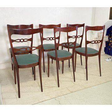 LOTTO 6 SEDIE ANNI 60 STILE ICO PARISI LEGNO SKY VINTAGE CHAIR DESIGN MADE ITALY