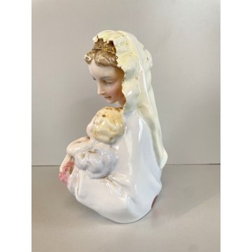 SCULTURA TUTTOTONDO CERAMICA SMALTATA Fontanini MADONNA CON BAMBINO ORO ZECCHINO