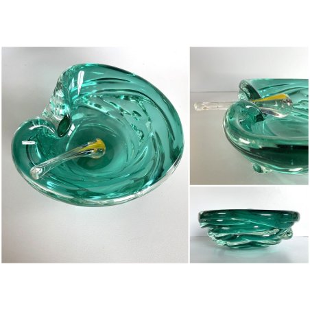 BOWL SVOTATASCHE VETRO Murano SOMMERSO VERDE SMERALDO TRASPARENTE VINTAGE ø 24cm