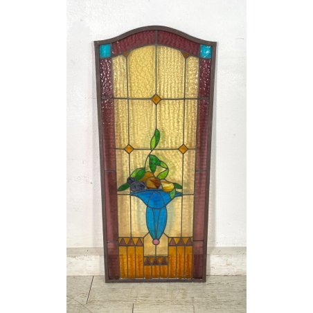 ANTICA VETRATA ART NOUVEAU VETRO CATTEDRALE EPOCA 1900 FINESTRA NICCHIA PIOMBATA