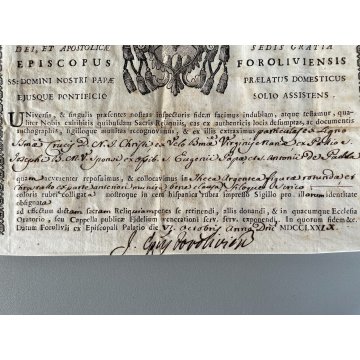 ANTICO CERTIFICATO AUTENTICA RELIQUIA Joseph Vignoli MDCCLXXLX RELIGIOSO 1810