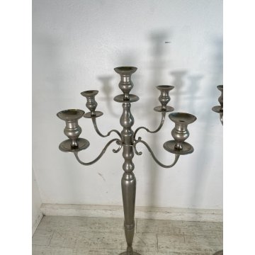 GRANDE COPPIA CANDELABRO H 150 cm CANDELIERE PORTACANDELE METALLO ARGENTATO