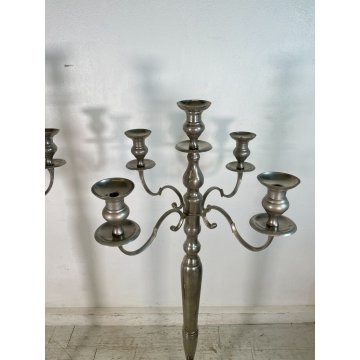 GRANDE COPPIA CANDELABRO H 150 cm CANDELIERE PORTACANDELE METALLO ARGENTATO