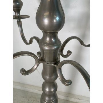 GRANDE COPPIA CANDELABRO H 150 cm CANDELIERE PORTACANDELE METALLO ARGENTATO