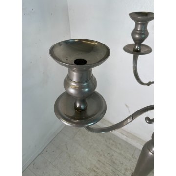 GRANDE COPPIA CANDELABRO H 150 cm CANDELIERE PORTACANDELE METALLO ARGENTATO