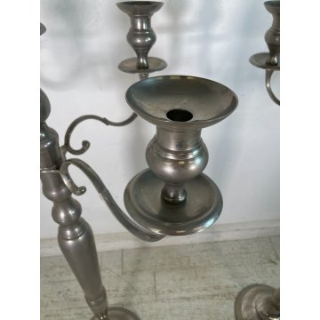 GRANDE COPPIA CANDELABRO H 150 cm CANDELIERE PORTACANDELE METALLO ARGENTATO