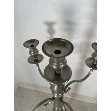 GRANDE COPPIA CANDELABRO H 150 cm CANDELIERE PORTACANDELE METALLO ARGENTATO