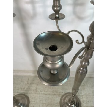 GRANDE COPPIA CANDELABRO H 150 cm CANDELIERE PORTACANDELE METALLO ARGENTATO