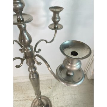 GRANDE COPPIA CANDELABRO H 150 cm CANDELIERE PORTACANDELE METALLO ARGENTATO