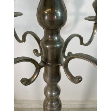 GRANDE COPPIA CANDELABRO H 150 cm CANDELIERE PORTACANDELE METALLO ARGENTATO