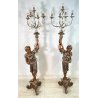 ANTICA COPPIA MORO LEGNO SCULTURA SCOLPITO LAMPADA TERRA 5 LUCI H 186 cm EPOCA