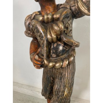 ANTICA COPPIA MORO LEGNO SCULTURA SCOLPITO LAMPADA TERRA 5 LUCI H 186 cm EPOCA