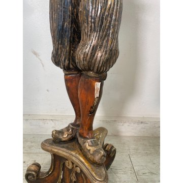 ANTICA COPPIA MORO LEGNO SCULTURA SCOLPITO LAMPADA TERRA 5 LUCI H 186 cm EPOCA