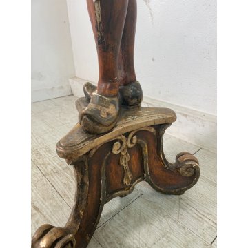 ANTICA COPPIA MORO LEGNO SCULTURA SCOLPITO LAMPADA TERRA 5 LUCI H 186 cm EPOCA