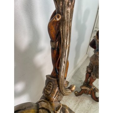 ANTICA COPPIA MORO LEGNO SCULTURA SCOLPITO LAMPADA TERRA 5 LUCI H 186 cm EPOCA