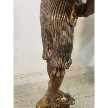 ANTICA COPPIA MORO LEGNO SCULTURA SCOLPITO LAMPADA TERRA 5 LUCI H 186 cm EPOCA