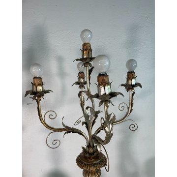 ANTICA COPPIA MORO LEGNO SCULTURA SCOLPITO LAMPADA TERRA 5 LUCI H 186 cm EPOCA